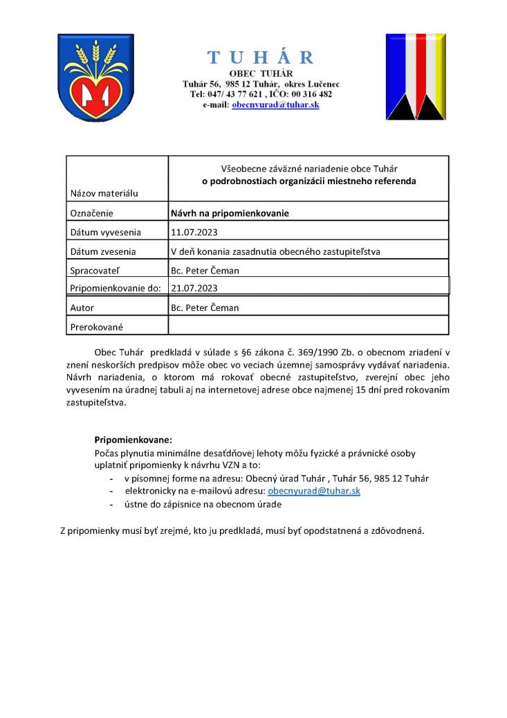 návrh na pripomienkovanie 